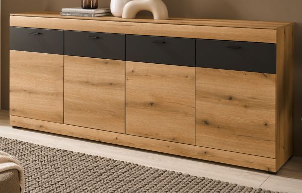Sideboard Assina in Evoke Eiche und Graphit Grau, gro�e Kommode 200 cm mit Soft-Close