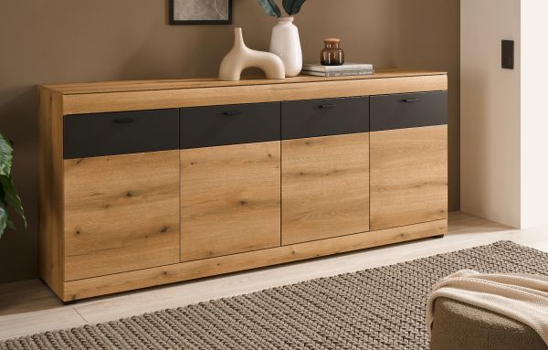 Sideboard Assina in Evoke Eiche und Graphit Grau, gro�e Kommode 200 cm mit Soft-Close