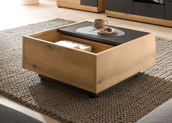 Couchtisch Assina in Evoke Eiche und Graphit Grau, Wohnzimmertisch mit Stauraum, 75 x 75 cm