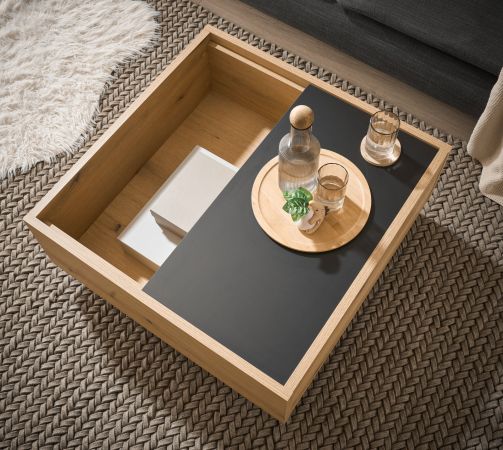 Couchtisch Assina in Evoke Eiche und Graphit Grau, Wohnzimmertisch mit Stauraum, 75 x 75 cm