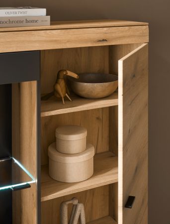Wohnwand Assina in Evoke Eiche und Graphit Grau 3-teilig 300 cm, Schrankwand mit Soft-Close