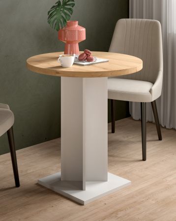 Esstisch Anton in Artisan Eiche und wei� K�chentisch rund � 70 cm
