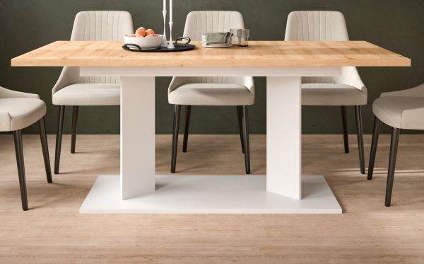 Esstisch Anton in Artisan Eiche und Wei� Tisch 2-fach ausziehbar 140 - 180 - 220 x 90 cm