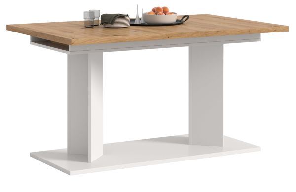 Esstisch Anton in Artisan Eiche und Wei� Tisch 2-fach ausziehbar 140 - 180 - 220 x 90 cm