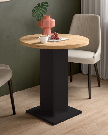 Esstisch Anton in Artisan Eiche und schwarz K�chentisch rund � 70 cm