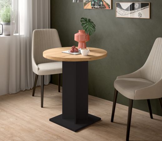 Esstisch Anton in Artisan Eiche und schwarz K�chentisch rund � 70 cm