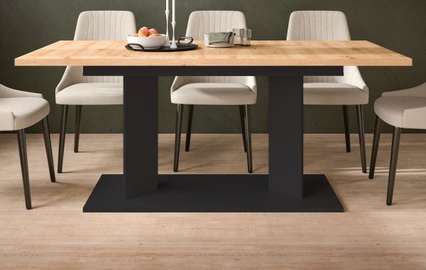 Esstisch Anton in Artisan Eiche und schwarz Tisch 2-fach ausziehbar 140-180-220 x 90 cm