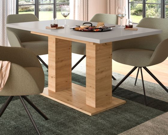 Esstisch Home-X in Kaschmir und Artisan Eiche, S�ulentisch ausziehbar 150 - 190 cm