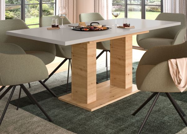 Esstisch Home-X in Kaschmir und Artisan Eiche, S�ulentisch ausziehbar 150 - 190 cm
