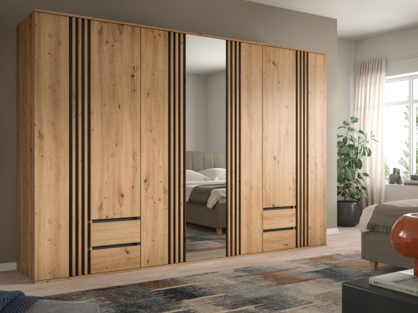Kleiderschrank Bj�rke in Artisan Eiche und grau Dreht�renschrank mit Spiegel 280 x 192 cm