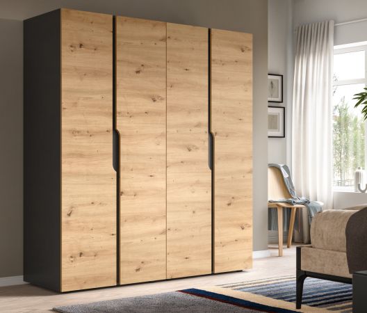 Kleiderschrank Orla in Artisan Eiche und grau Dreht�renschrank 4-t�rig 162 x 176 cm