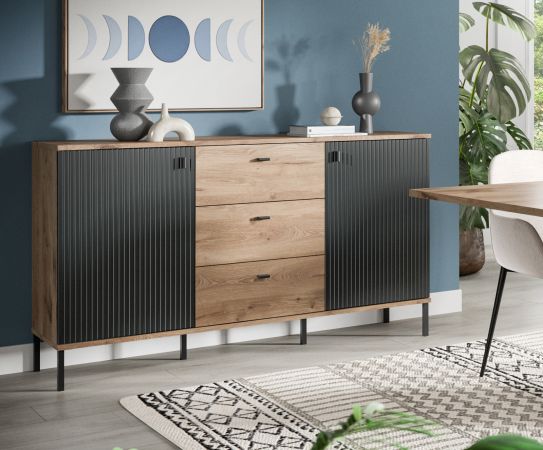 Sideboard Graz in schwarz und Nox Eiche Kommode 154 x 90 cm