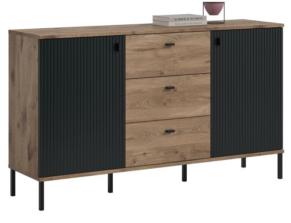 Sideboard Graz in schwarz und Nox Eiche Kommode 154 x 90 cm