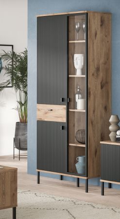 Vitrine Graz in schwarz und Nox Eiche Vitrinenschrank 83 x 198 cm
