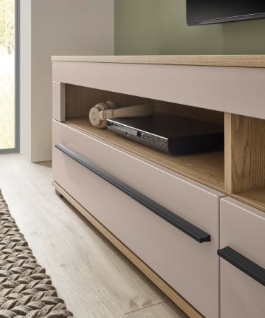 TV-Lowboard Design-D in Kaschmir und Cremona Eiche TV Unterteil 140 cm, mit Soft-Close
