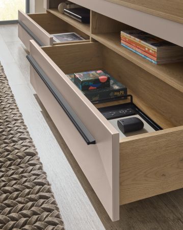 TV-Lowboard Design-D in Kaschmir und Cremona Eiche TV Unterteil 180 cm, mit Soft-Close