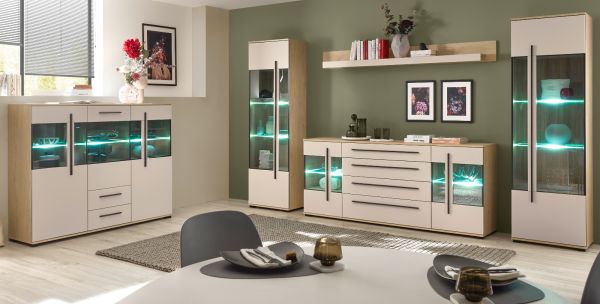 Wandboard Design-D in Kaschmir und Cremona Eiche Wandregal 200 cm