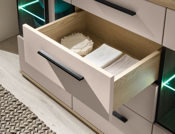 Wohnwand Design-D in Kaschmir und Cremona Eiche Wohnkombination Set 4-teilig 290 cm, mit Soft-Close