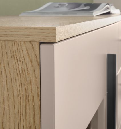 Wohnwand Design-D in Kaschmir und Eiche Wohnkombination Set 4-teilig 340 cm, mit Soft-Close