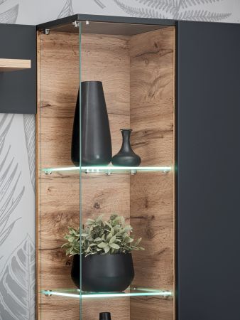 Wohnwand Lester in Anthrazit und Wotan Eiche, Schrankwand inkl. LED und Push-to-Open, 240 x 145 cm