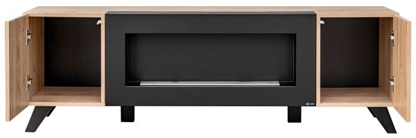 TV-Lowboard Lines in Hickory Eiche und schwarz TV-M�bel mit Ethanol Kamin, 160 x 52 cm