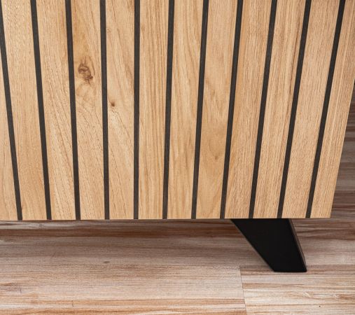 Vitrinenschrank Lines in Hickory Eiche und schwarz Glasvitrine mit LED und Push-to-Open, 90 x 192 cm
