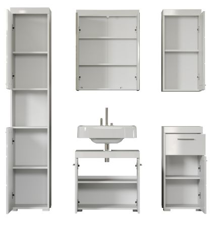 Badezimmer Badm�bel Set Adamo in wei� Hochglanz Badkombination 5-teilig 163 x 190 cm