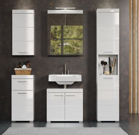 Badezimmer Badm�bel Set Adamo in wei� Hochglanz Badkombination 5-teilig 163 x 190 cm