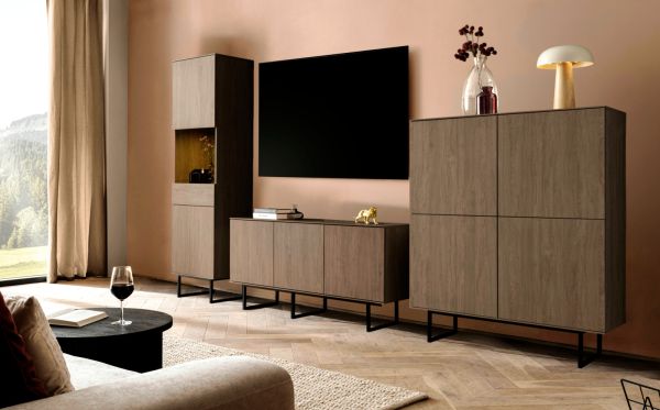 Wohnwand Breda in Nussbaum Wohnkombination 2-teilig 280 cm, mit Push-to-Open