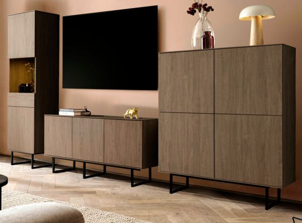 Wohnwand Breda in Nussbaum Wohnkombination 3-teilig 353 cm, mit Push-to-Open