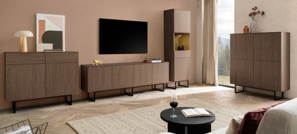 Wohnwand Breda in Nussbaum Wohnkombination 3-teilig 400 cm, mit Push-to-Open