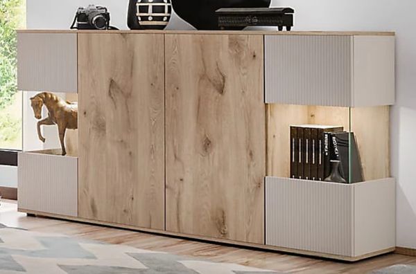 Sideboard Cathlyn in Eiche und Kaschmir Kommode inkl. LED, 160 x 92 cm