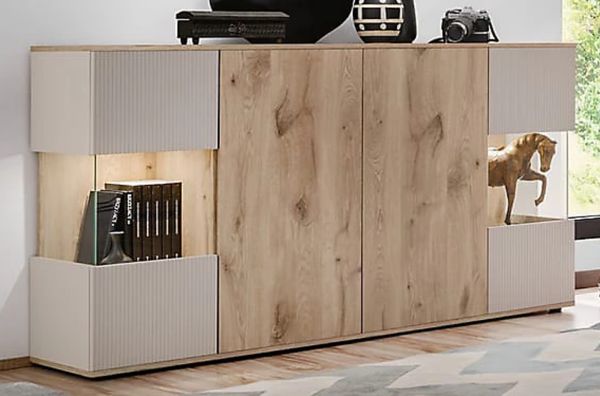Sideboard Cathlyn in Eiche und Kaschmir Kommode inkl. LED, 160 x 92 cm