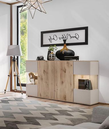 Sideboard Cathlyn in Eiche und Kaschmir Kommode inkl. LED, 160 x 92 cm