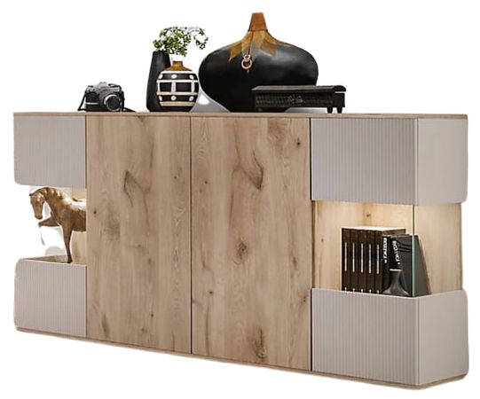 Sideboard Cathlyn in Eiche und Kaschmir Kommode inkl. LED, 160 x 92 cm