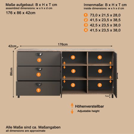Sideboard Oriana in Bronze und RostoptikKommode 176 cm, Soft-Close