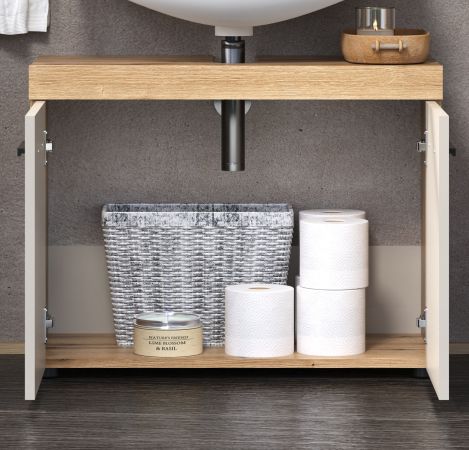 Waschbeckenunterschrank Celeste in Kaschmir und Evoke Eiche Badezimmer Unterschrank 72 cm