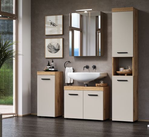 Badezimmer Kommode Celeste in Kaschmir und Evoke Eiche Badschrank 36 x 81 cm