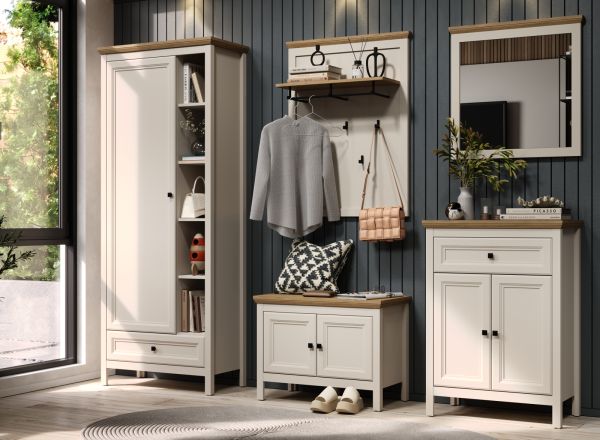 Garderobenschrank Cozy in Kaschmir und Stein Eiche Landhaus Garderobe 80 x 200 cm, Soft-Close