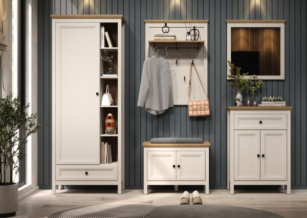 Garderobenpaneel Cozy in Kaschmir und Stein Eiche Landhaus Wandgarderobe 76 x 100 cm