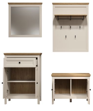 Garderobe Set 4-teilig Cozy in Kaschmir und Stein Eiche Landhaus Garderobenkombination 160 cm, Soft-Close