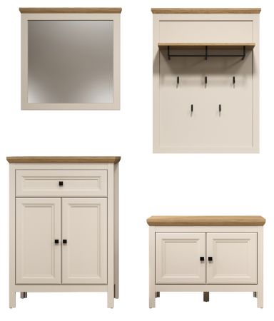 Garderobe Set 4-teilig Cozy in Kaschmir und Stein Eiche Landhaus Garderobenkombination 160 cm, Soft-Close