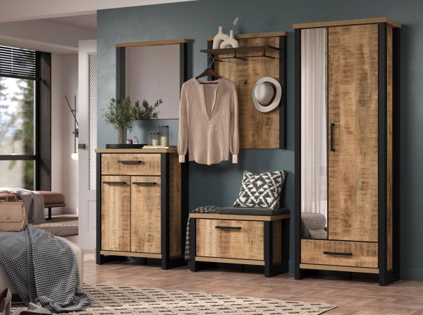 Garderobe Sitzbank Loom in Mango und schwarz Garderobenbank 73 cm