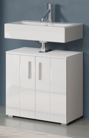 Waschbeckenunterschrank Bianco in wei� Hochglanz,  Badschrank 60 x 58 cm