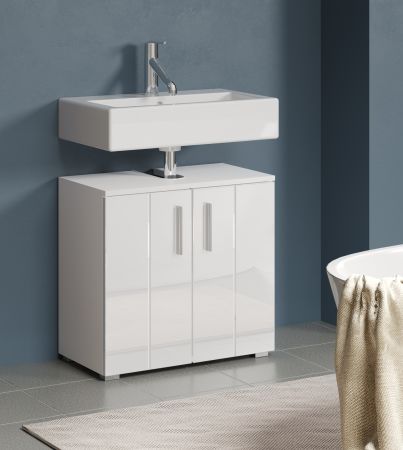 Waschbeckenunterschrank Bianco in wei� Hochglanz,  Badschrank 60 x 58 cm