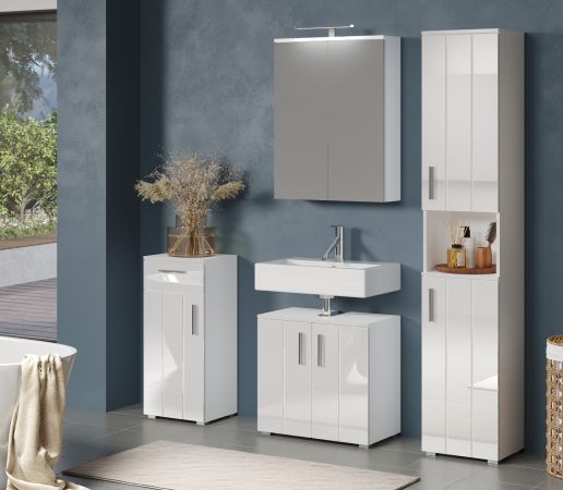Badm�bel Set 2-teilig Bianco in wei� Hochglanz Badkombination 60 x 192 cm