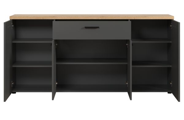 Sideboard Groove in Grau mit Evoke Eiche, 4-t�rige Kommode 180 x 85 cm