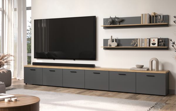 Wandboard Groove in grau und Evoke Eiche Wandregal 150 x 25 cm