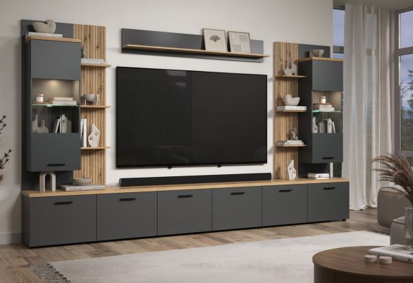Wandboard Groove in grau und Evoke Eiche Wandregal 150 x 25 cm