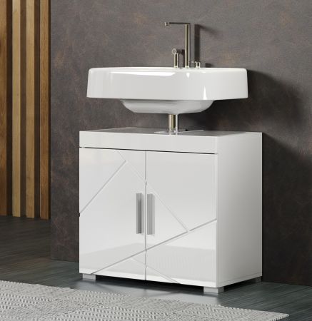 Waschbeckenunterschrank Adamo in wei� Hochglanz, Badschrank 2-t�rig 60 x 56 cm
